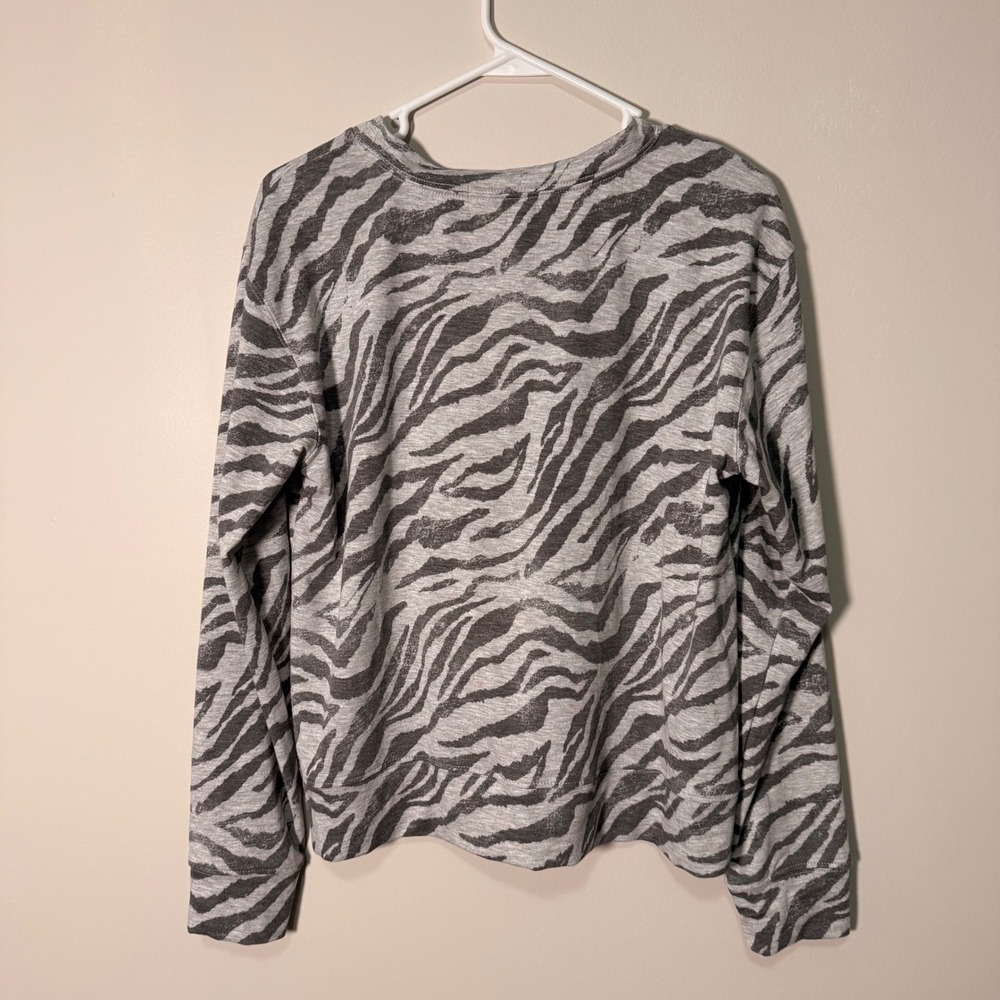 Knox Rose Womens Zebra Print Twist Front Long Sleeve Top Grey White Medium NWT - Picture 8 of 8